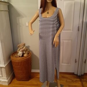 Jacque & Koko Navy Blue and white Striped Summer midi Tank Dress Size 14/16